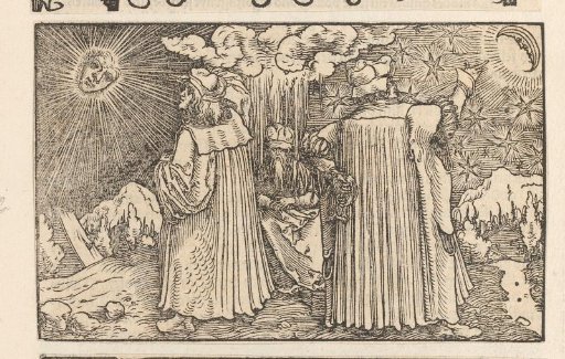 Two men studying the sun and the moon