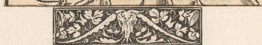 Skull with horns and ornaments with leaf motif