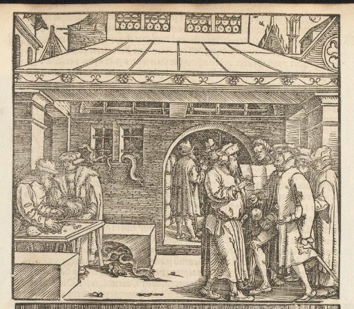 Men selling a house from which snakes emerge