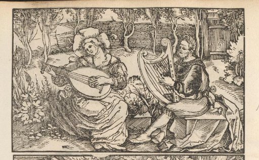 A musical duo in a garden