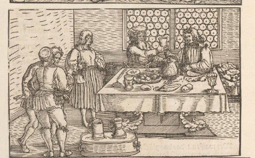 Father and son dining while a messenger whispers something to another