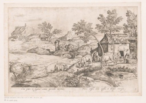 Landscape with a farm and cows