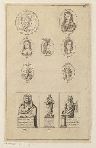 Cameos and statues with female figures