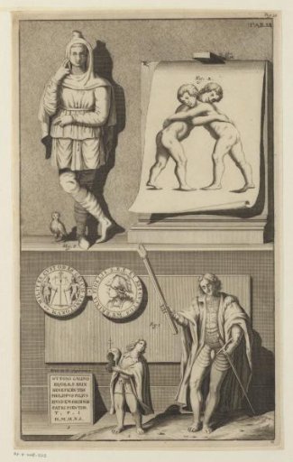 Composition with a standing man next to a paper with embracing boys above a nobleman
