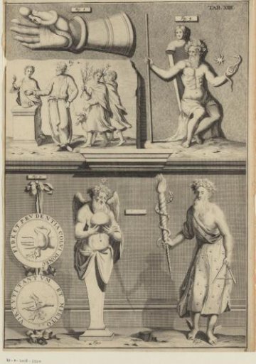 Composition with various statues and figures at a Roman ritual with snakes