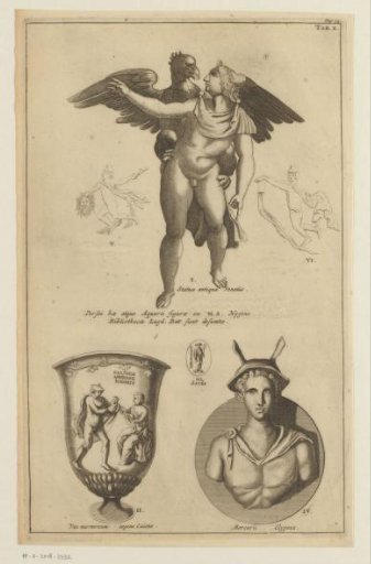 Composition with various images of Perseus on a vase, in sculpture and on a cameo
