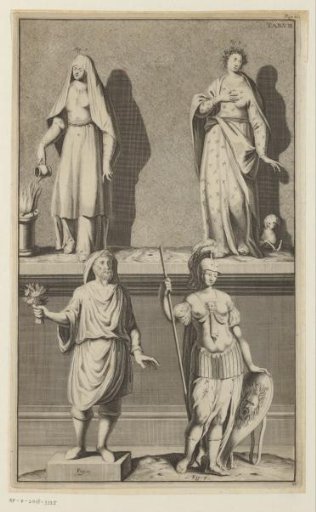 Composition with four figures, possibly statues with Minerva