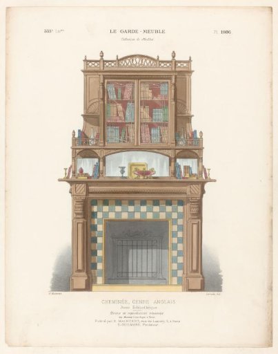 Fireplace with bookcase in the English style