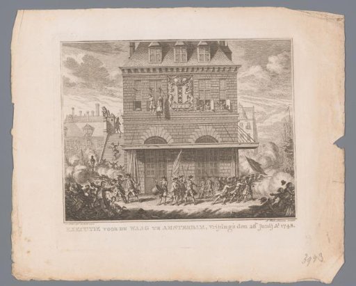Unrest during the hanging of a man and woman at the Waag in Amsterdam