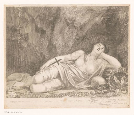 Saint Mary Magdalene lying in a cave