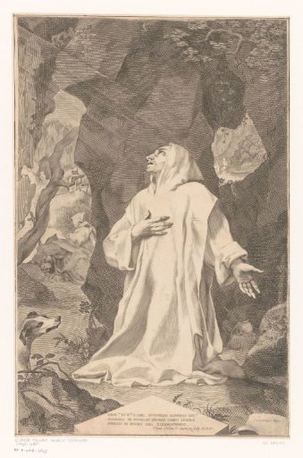Saint Bruno kneeling in a grotto