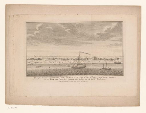 View of the Spanish settlement Pensacola in the Gulf of Mexico
