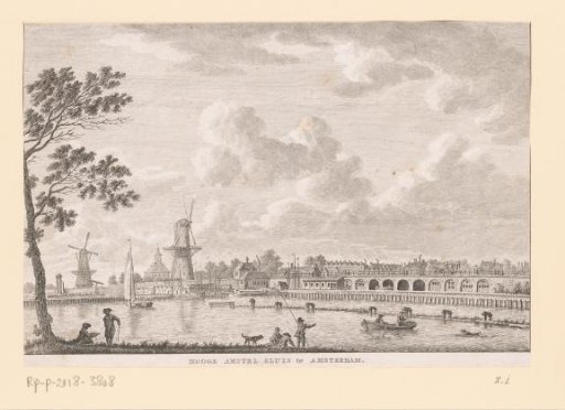 View of the Hogesluis in Amsterdam from the Weesperzijde, with the Utrechtsepoort on the left