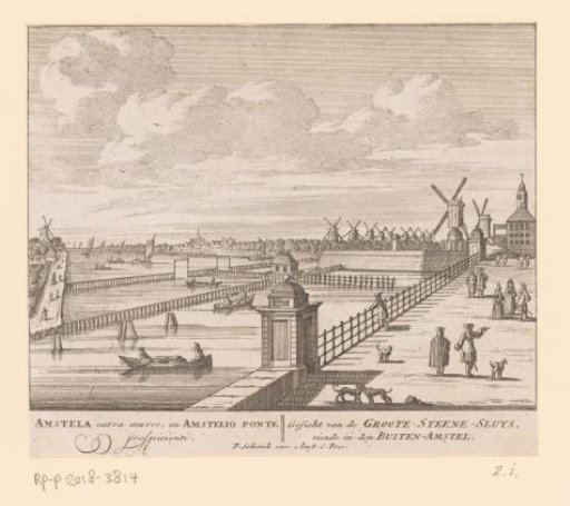 View of the Hogesluis and the Amstel, with the Weesperzijde on the Left and the Utrechtsepoort on the Right