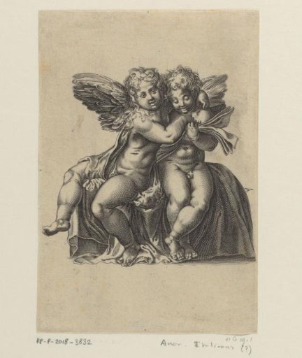 Two singing, embracing angels