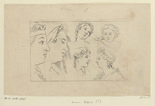 Six heads of women with different expressions