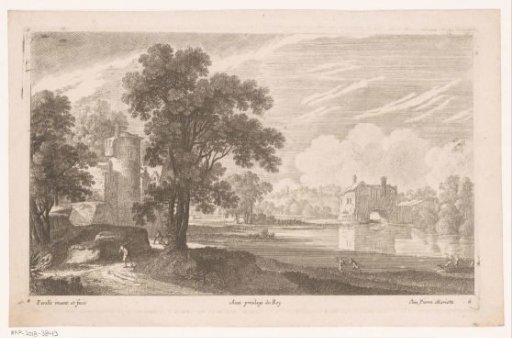 Landscape with buildings by a river