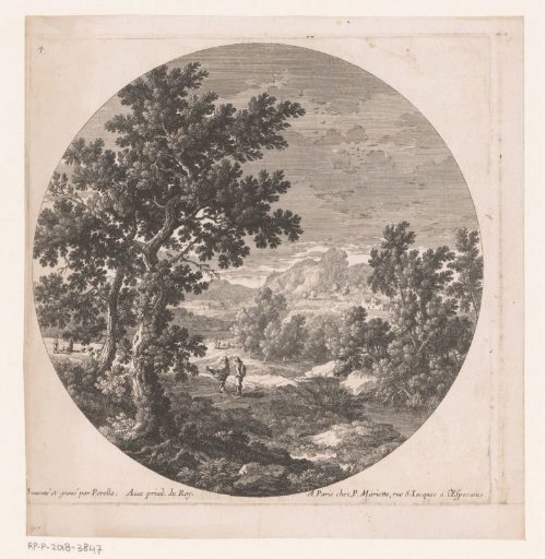 Landscape with a tree and walkers