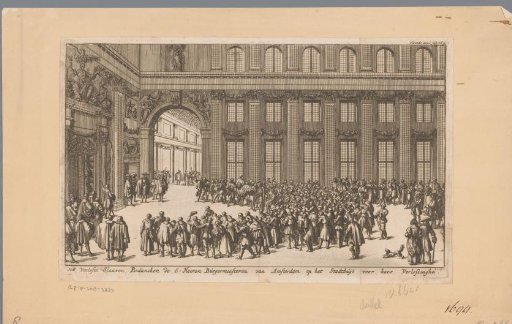 Liberated Christian slaves thanking the burgomasters of Amsterdam for their emancipation, 1683