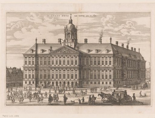 View of the front of the Royal Palace in Amsterdam