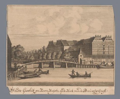 View of the City Gun and Grain Houses in Amsterdam at the corner of the Brouwersgracht