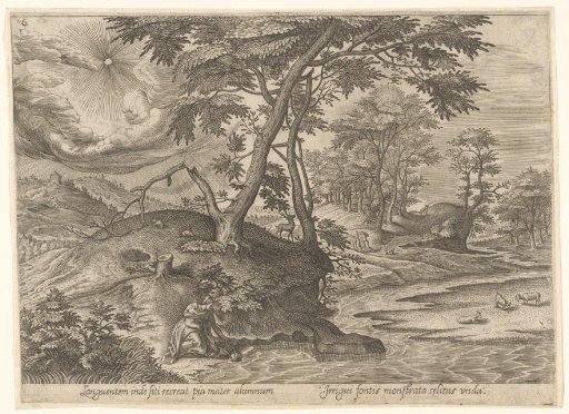Saint Genevieve draws water from the stream