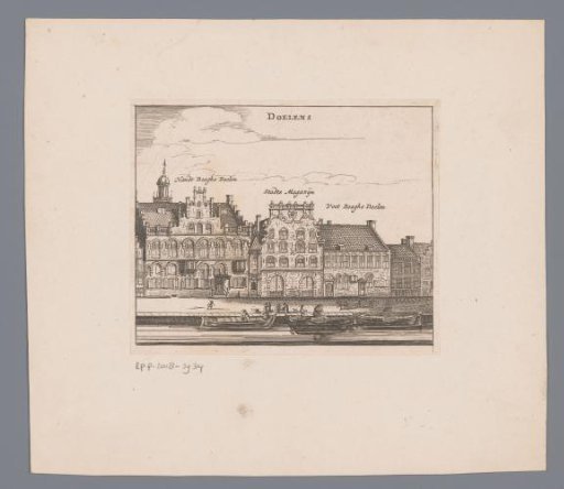 View of the Handboogdoelen, the Stadsmagazijn (Bushuis) and the Voetboogdoelen in Amsterdam