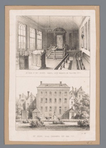 Interior of the Synagogue of the Dutch-Israelite Old Men's and Women's Home and View of the Dutch-Israelite Hospital in Amsterdam