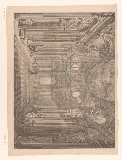 Interior of a hall in the Palazzo Serra in Genoa, with sunlight streaming in