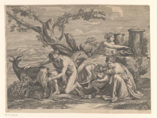 Jupiter as a child fed with the milk of the goat Amalthea