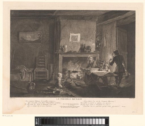 Interior with a family preparing a meal
