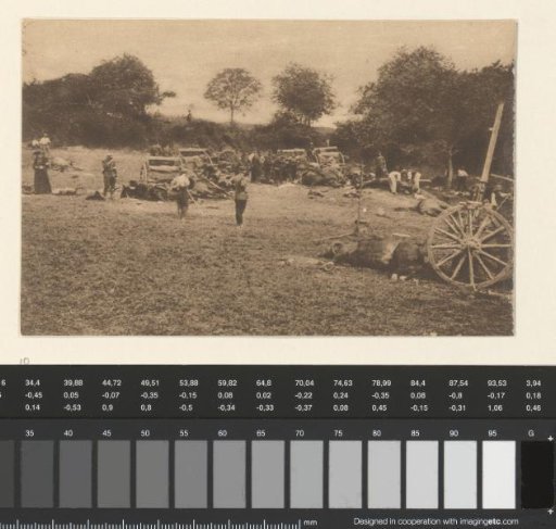 A battery of German "77s" shot to pieces by the formidable French "75s" (...)
