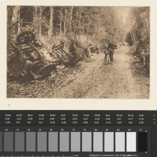 This train of German motor trucks burned in the forest of Villers-Cotteret (north of Paris) shows the haste of the German retreat after the famous Battle of the Marne (6-12 September 1914)