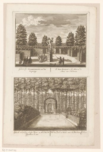 View of a statue at a crossroads near the estate Sterrenbos and a view of a pond