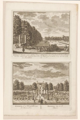 View of the driveway of the estate Rozenburg and a view of the estate Rozenburg