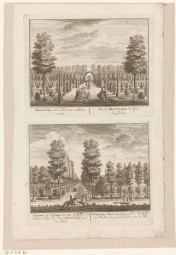 View from the estate Meer and Burg on the gardens and a view of the Middenweg and the estate Zorgwijk