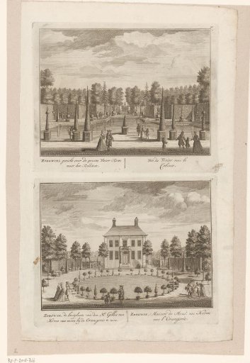 View of the pond in the garden of the estate Zorgwijk and a view of the estate Zorgwijk