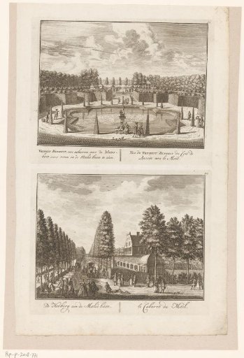 View of two ponds in the gardens of the country estate Vrijheid Blijheid and view of the inn on the Maliebaan