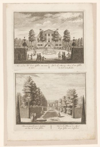 View of the country estate De Vergulde Eenhoorn and a view of the cabinet in the gardens of the country estate De Vergulde Eenhoorn