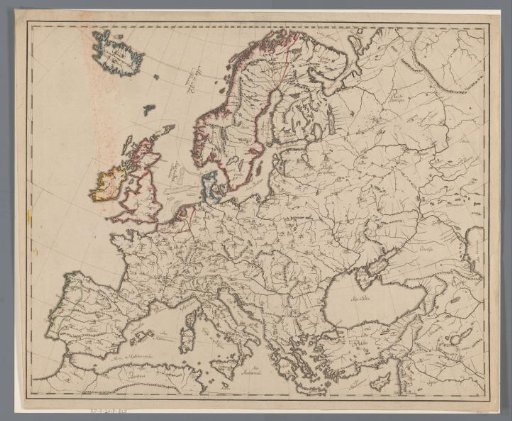 Map of Europe with French inscriptions in manuscript