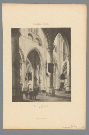 Reproduction of a painting by Gerard Houckgeest with the interior of the New Church in Delft