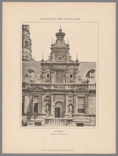 View of the entrance to the Town Hall in Leiden