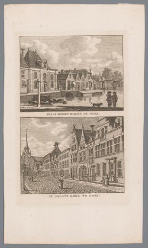Two town views of Goes with the Corn Mill and the Grote Markt