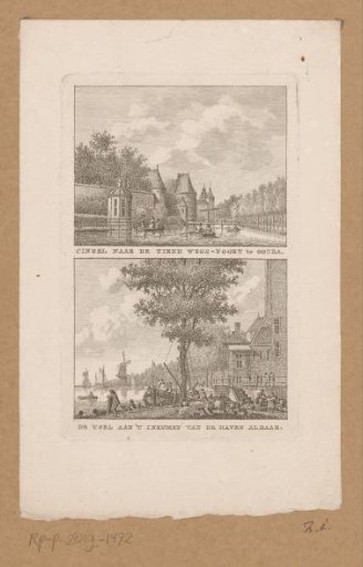 View of the Singel Towards the Tiendewegspoort and View of the IJssel Harbor in Gouda