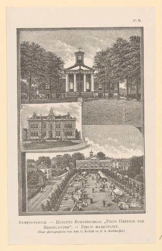 View of the Town Hall, the Higher Citizens' School, and the Nieuwe Markt in Apeldoorn