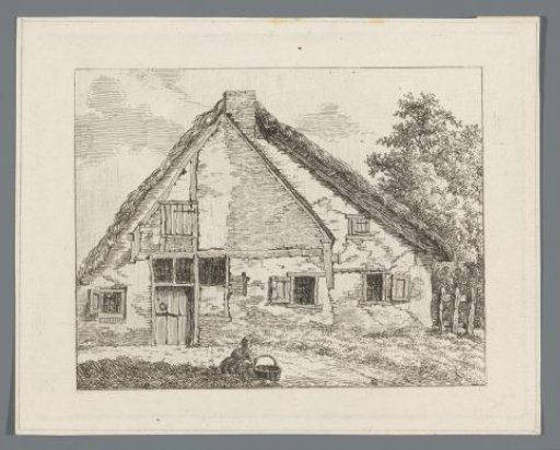 Woman with a Basket Sitting in Front of a Farmhouse in Rouveen near Staphorst