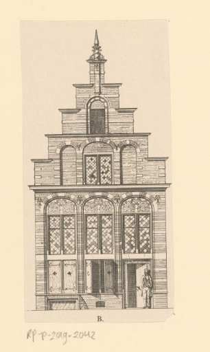 Reproduction of a drawing of the facade of Luttekestraat 12 in Zwolle