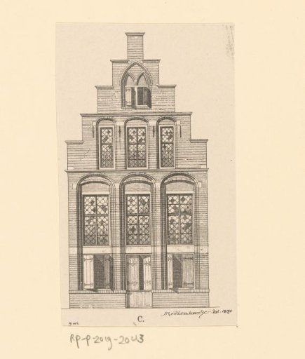 Reproduction of a drawing of the facade of a house in Zwolle