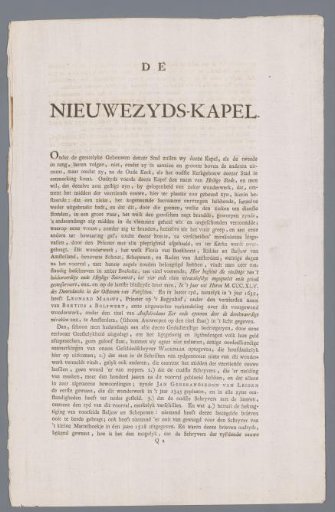 Description of the Nieuwezijds Kapel or Heilige Stede in Amsterdam