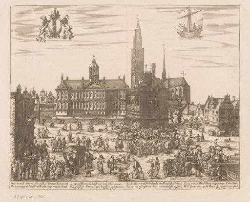 View of the Town Hall, the New Church, and the Waag on the Dam in Amsterdam